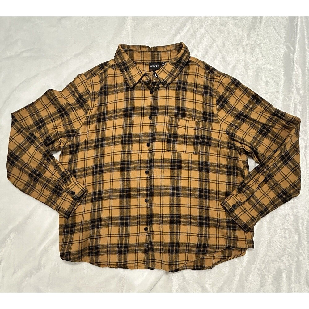 RARE Women’s Disney Mickey Mouse Big Face Flannel Size XL Brown & Black